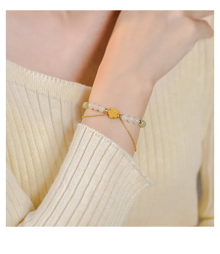 Einfache Pfirsichblüten-Handschnur, fortschrittliches Design, Handwear, modische Atmosphäre, Armband, modische natürliche Hotan-Jade – Detail 7