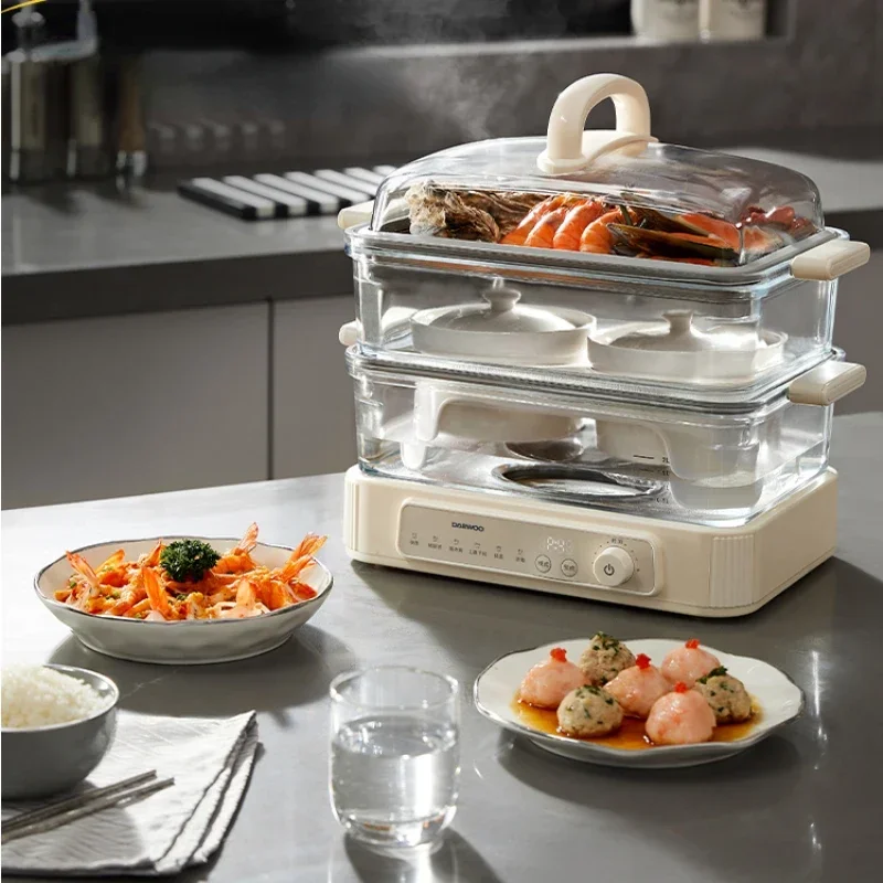 Glass Electric Steamer 220V Large Capacity Multi-Functional Household Three-Layer Steamer Stainless Steel Steam Pot Food