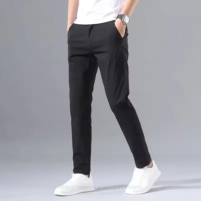 Men's Summer Slim-Fit Stretch Cotton Chino Pants - Classic Casual Khaki Trousers