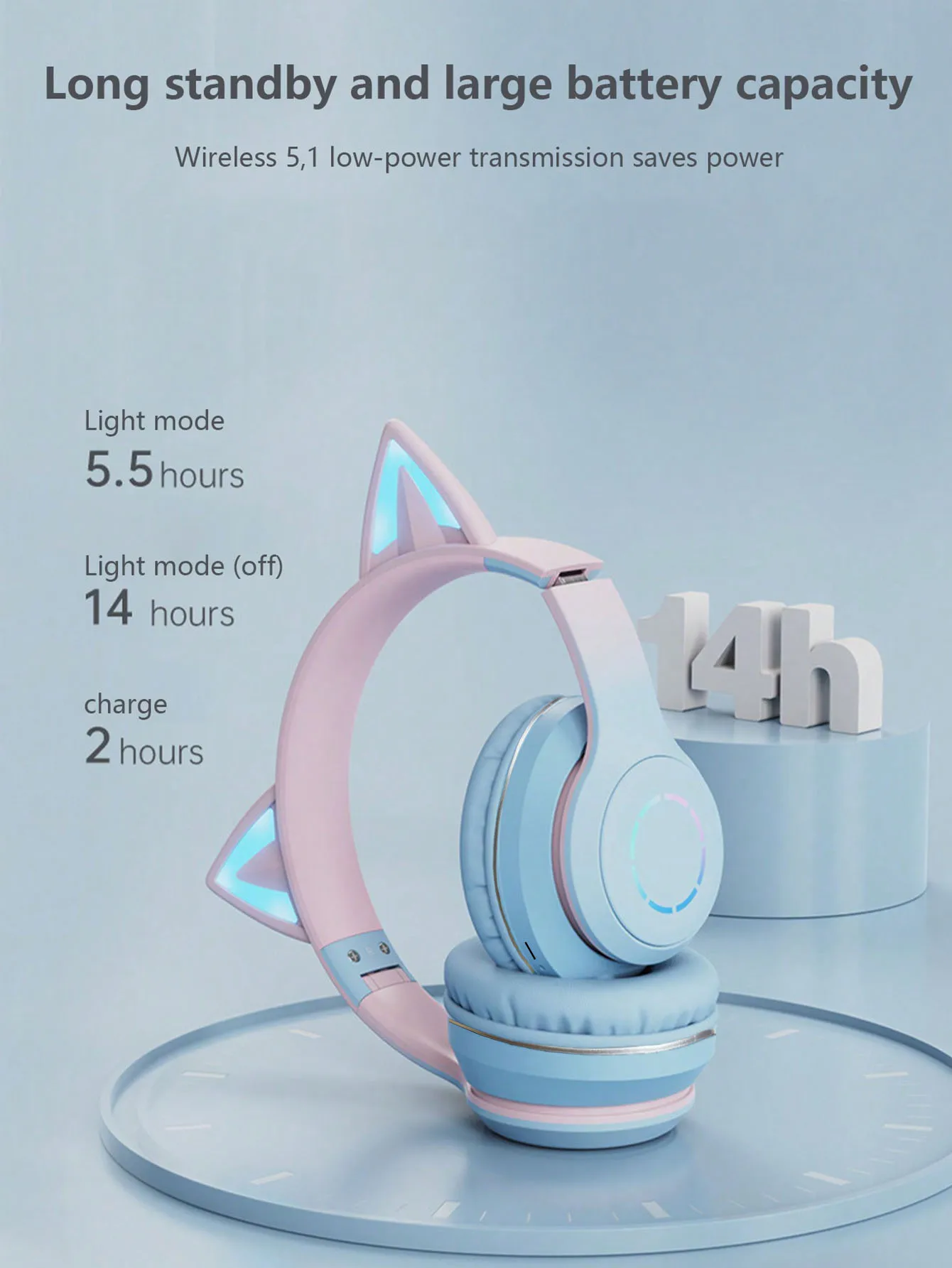 Description Picture 6 of itemWireless headset, long range, luminous cat ears wireless headset, gaming headset, cell phone computer ipad universal