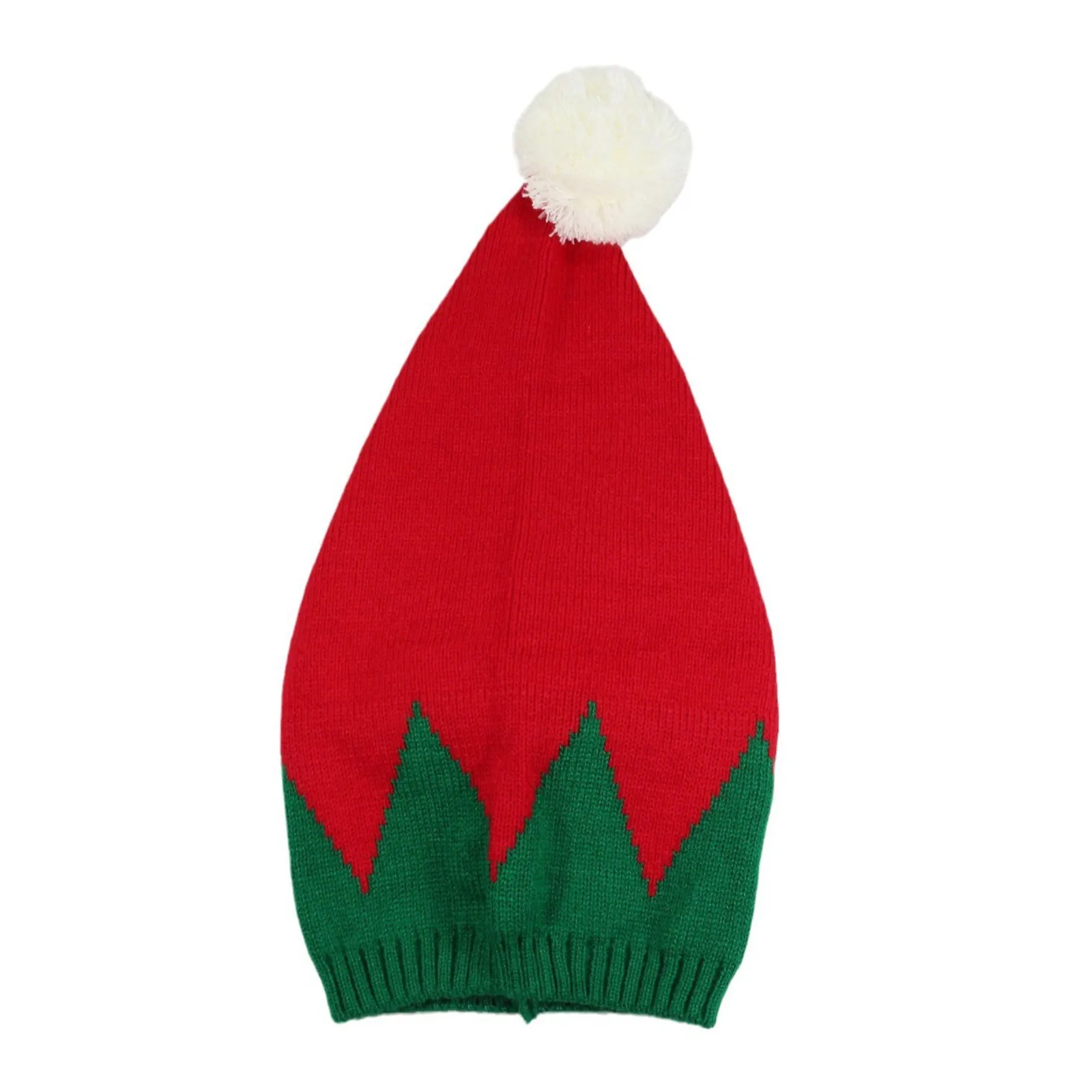 Christmas Elf Santa Beanie - Knitted Red Green Striped Hat