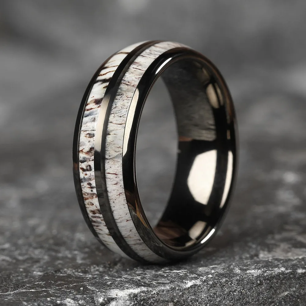 Men's Gold-Tone Stainless Steel Ring with Simulated Amber Inlay - 8mm Fashion Wedding Band & Gift Jewelry