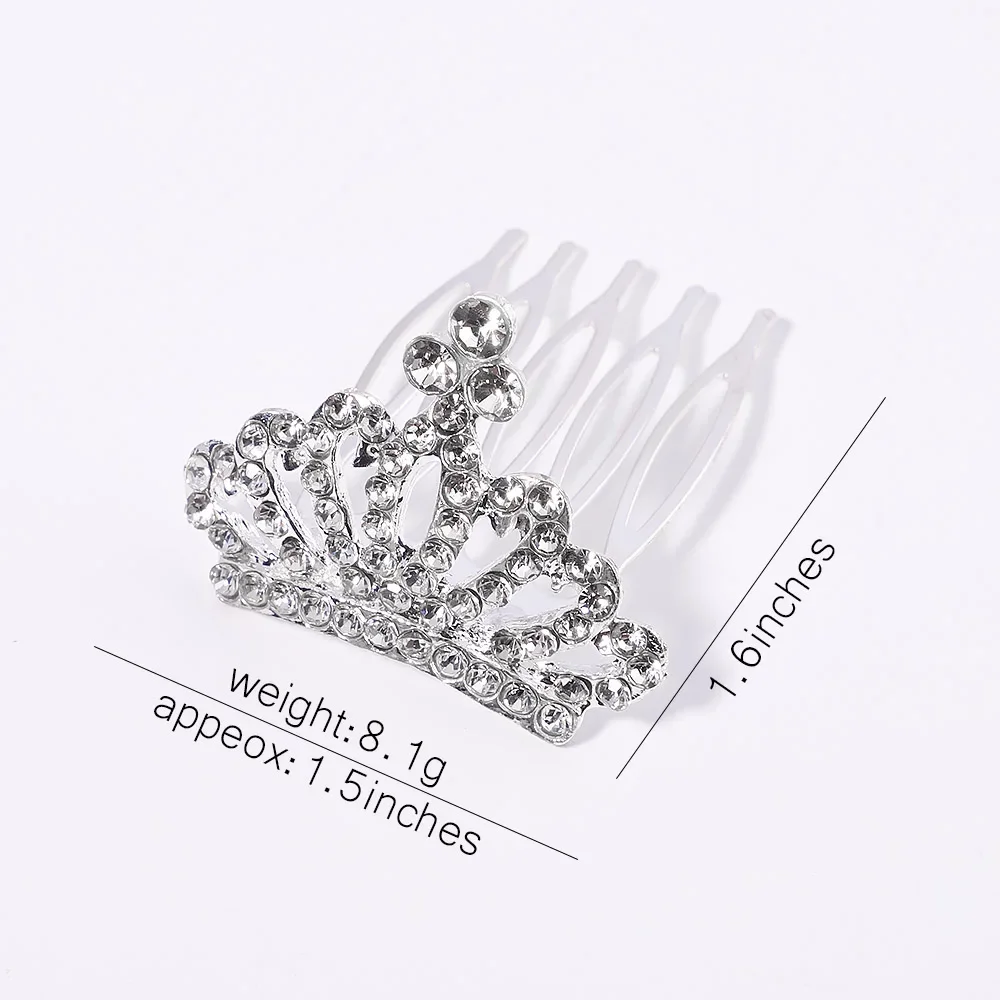Crystal Princess Crown Comb Girls Kids Rhinestone Tiara Hair Clips 1Pcs 1.5'' Costume Accessories Birthday Party Headwear Gifts hair accessories
