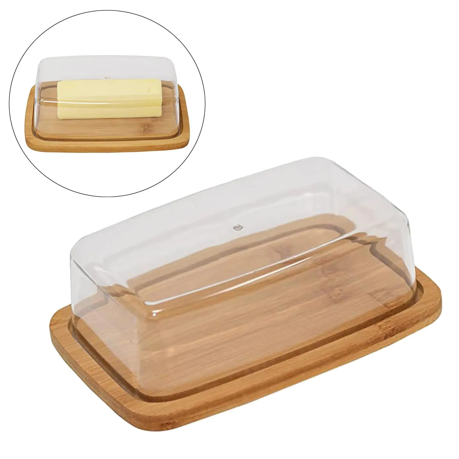 Bamboo Butter Dish Rectangular Cheese Storage Tray Plate Food Container Glass Acrylic Lid Keeper Tool Kitchen Tableware