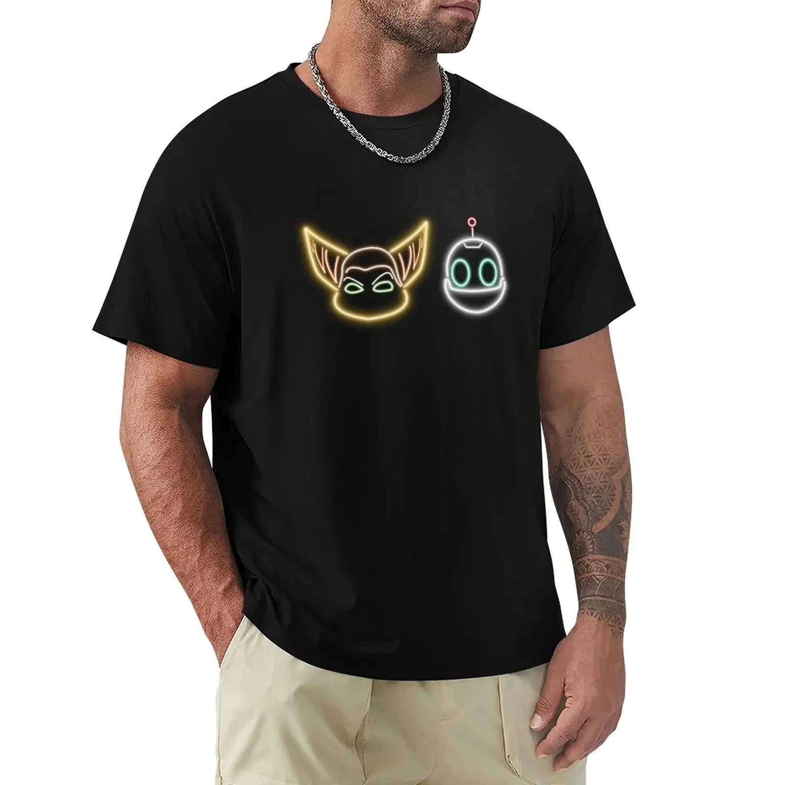 T-Shirt A Cricchetto E Clank Neon Sign Blacks Oversize Abbigliamento Uomo