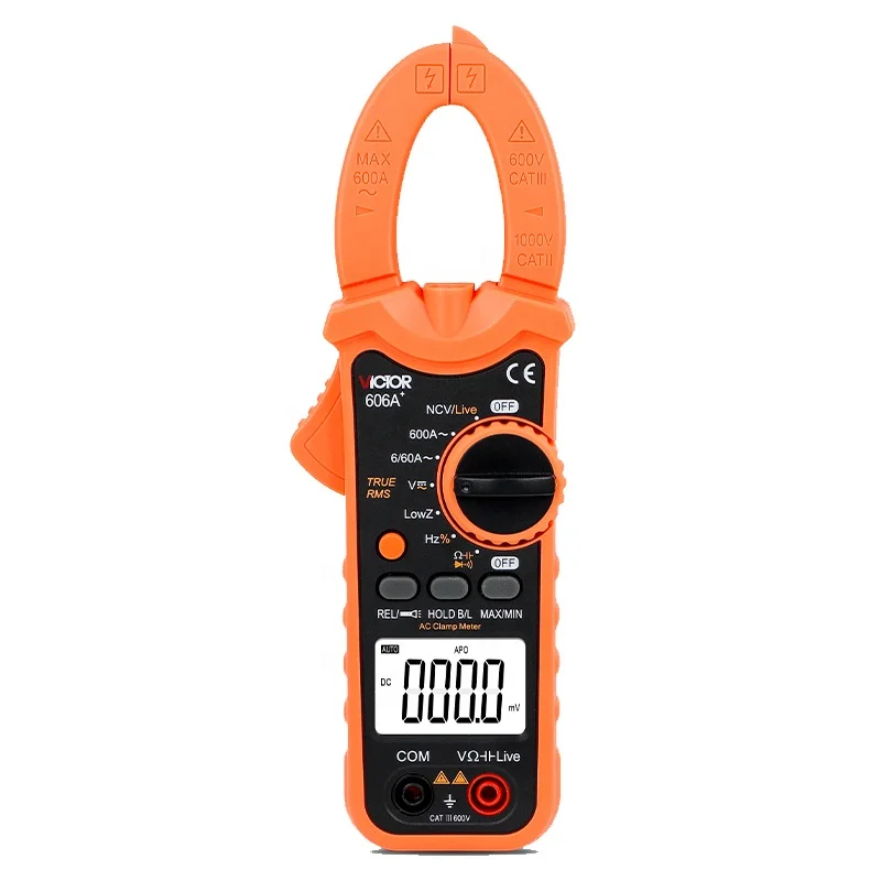 

RuoShui VICTOR 606A+ True RMS Clamp meter 6000 Counts DC/AC Resistance 60M Ohm Frequency 10MHz Capacitance 6mF Low impedance