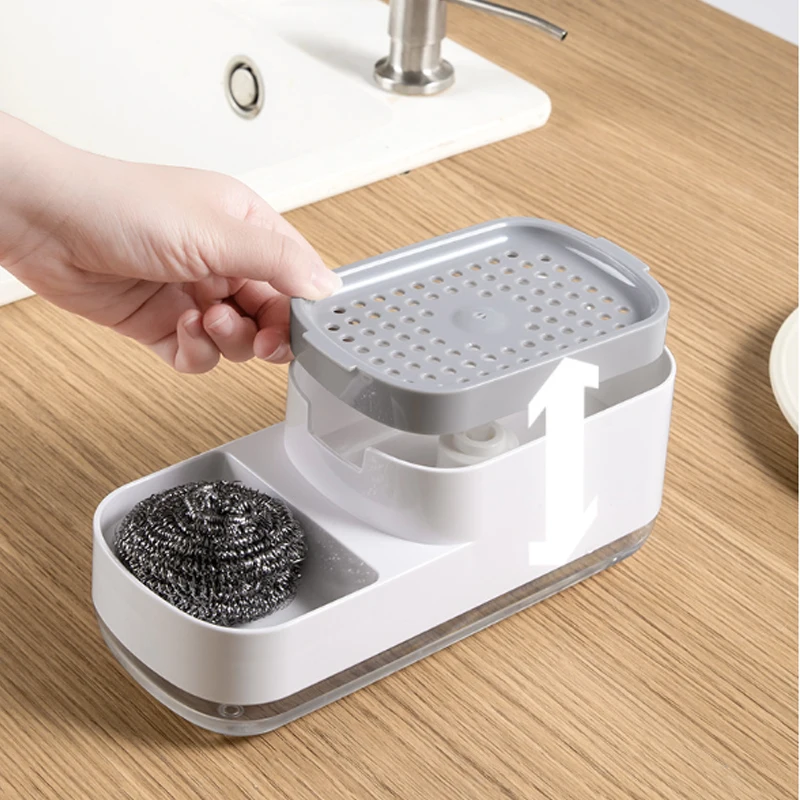2In1 Dish Soap Dispenser Liquid Cleaning Sponge Holder for Kitchen Manual Dishwashing Soap Box Bathroom Washing Accessories