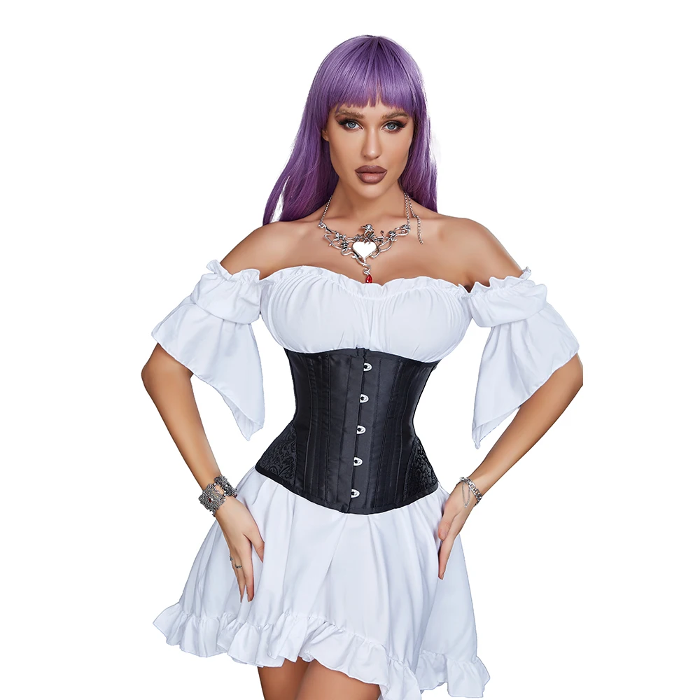 5 Buttons Vintage Underbust Corset Women Waist Cinchers 14 Steel Boned Bustiers Short Corsets Back Support Slender Waist Sheaths Waist Trainer Waist Corset Corset Bustier Top Lace Corset