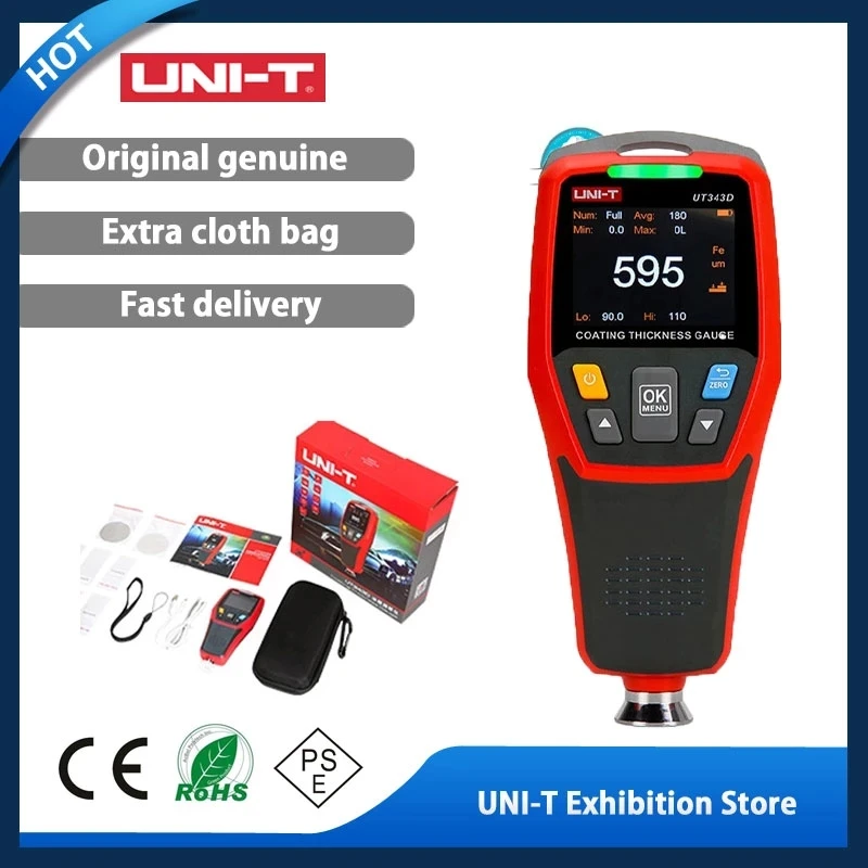 UNI-T UT343D Coating Thickness Gauge 0.1 Micron/0-1250um Automotive Paint Film Thickness Tester To Measure FE/NFE Paint Tools paint thickness gauge thickness gauge