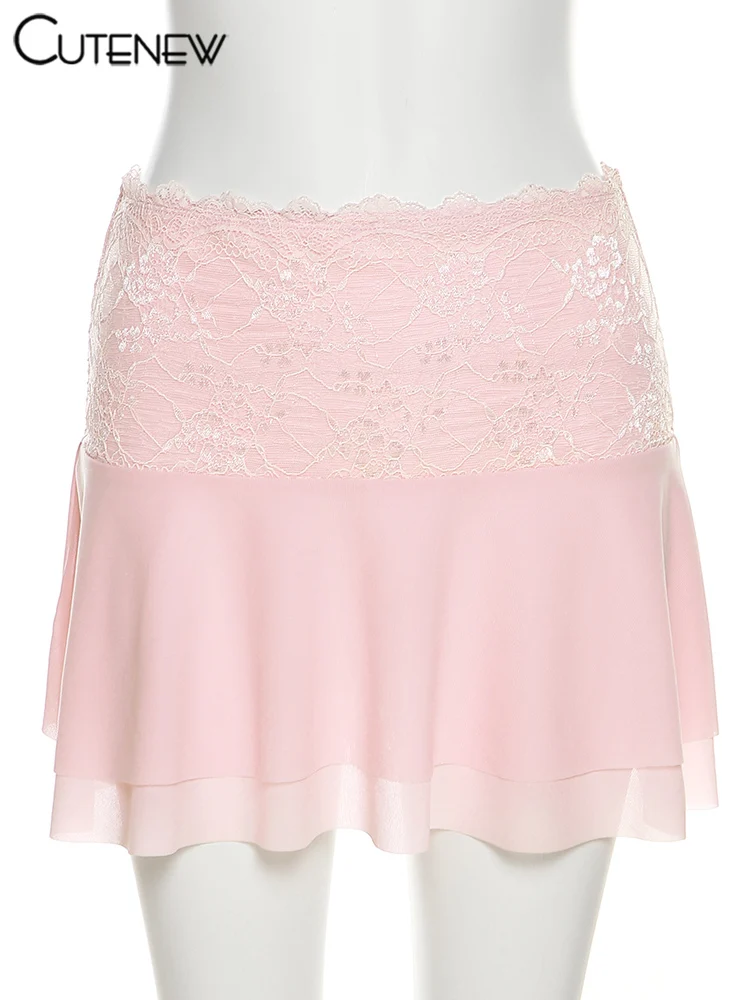 Women's Elegant Sexy Lace See Through Two Piece Set Solid Patchwork Off-shoulder Ruched Top+ Slim Skirts Lady Dress Suit