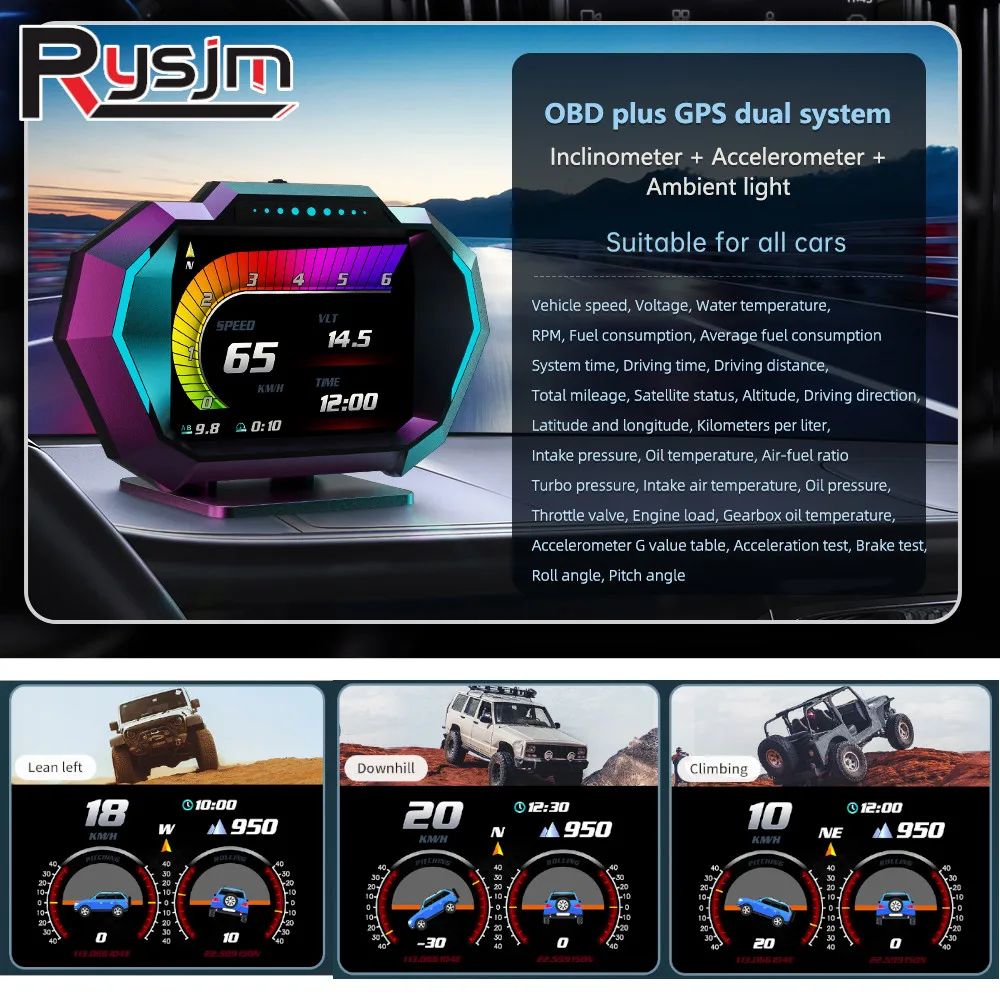 

Автомобильный Мультифункциональный GPS-Спидометр с поддержкой OBD2 и GPS