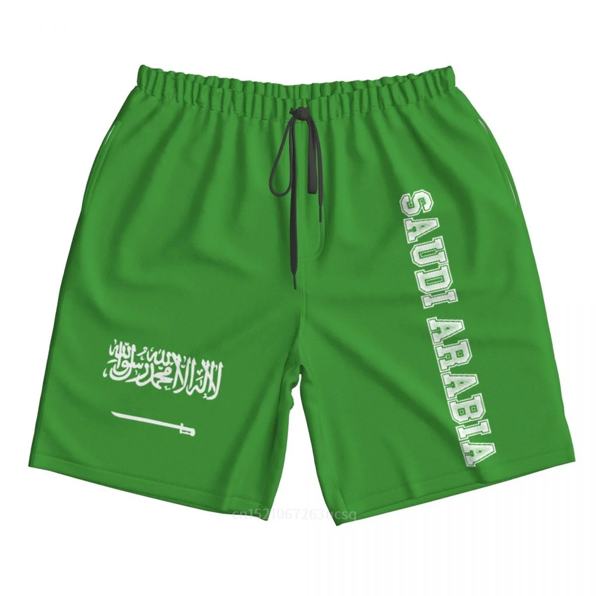 

2023 Summer Polyester Saudi Arabia Country Flag 3D Printed Men's Board Shorts Beach Pocket Running Summer Pants
