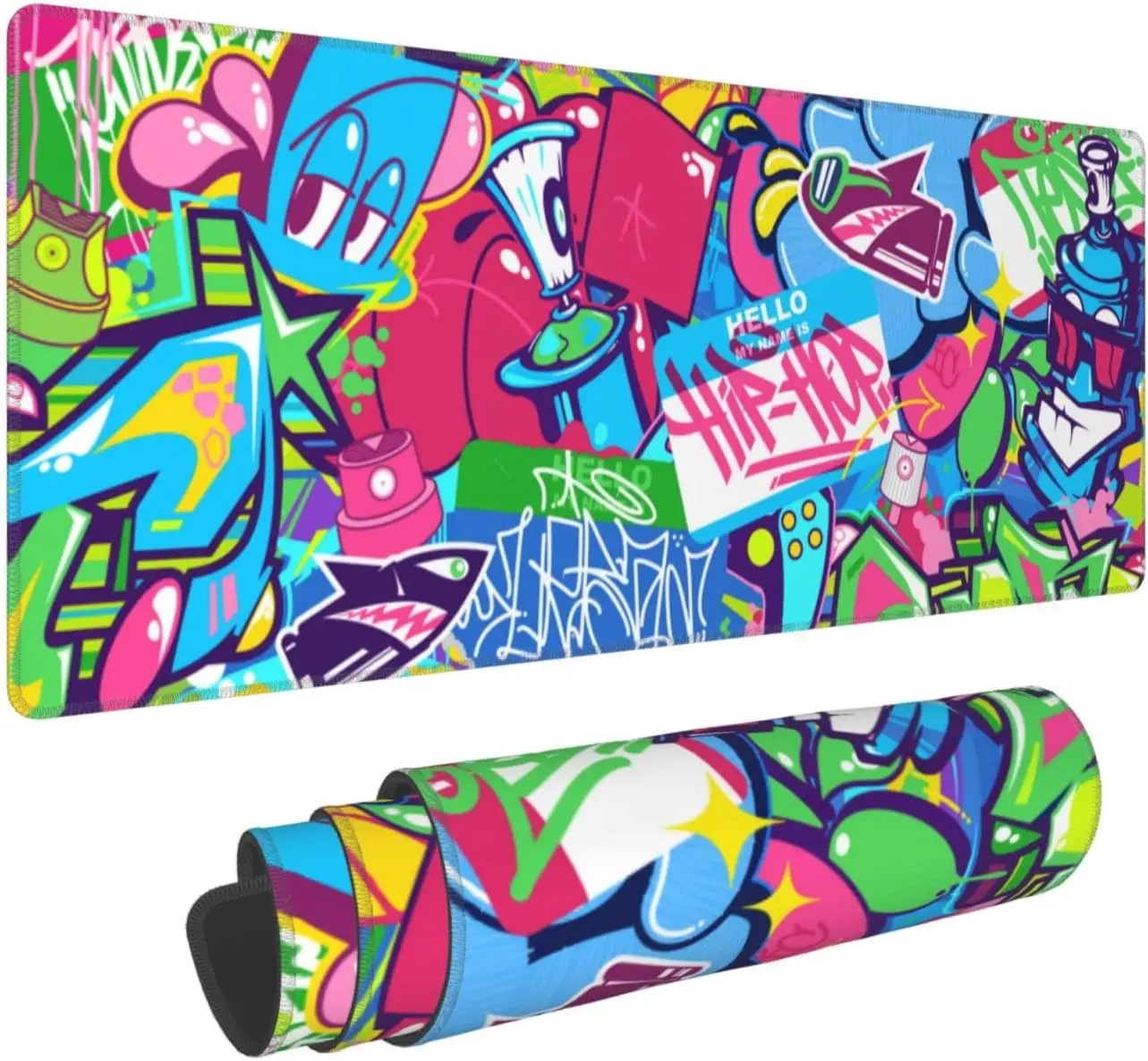 Abstract Urban Graffiti XL Large Mouse Pad Extended Pad with Stitched Edge Non-Slip Waterproof Full Long Mousepad  31.5X11.8In