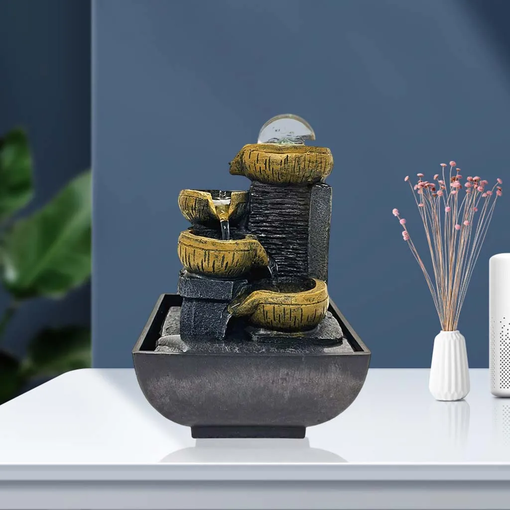 3-Tier Desktop Water Fountain Decor W/LED Plug Type US Decorative Accent Soothing Relaxation Indoor Outdoor for Home Office water fountain