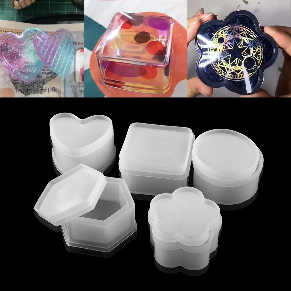 Heart Round Storage Box Silicone Molds Crystal Square Epoxy Resin Mold Trinkets Box For DIY Crafts Jewelry Making Storage Tools transparent rectangle silicone bead mould square ball 6 hanging holes diy crafts epoxy mold resin molds for jewelry making tools