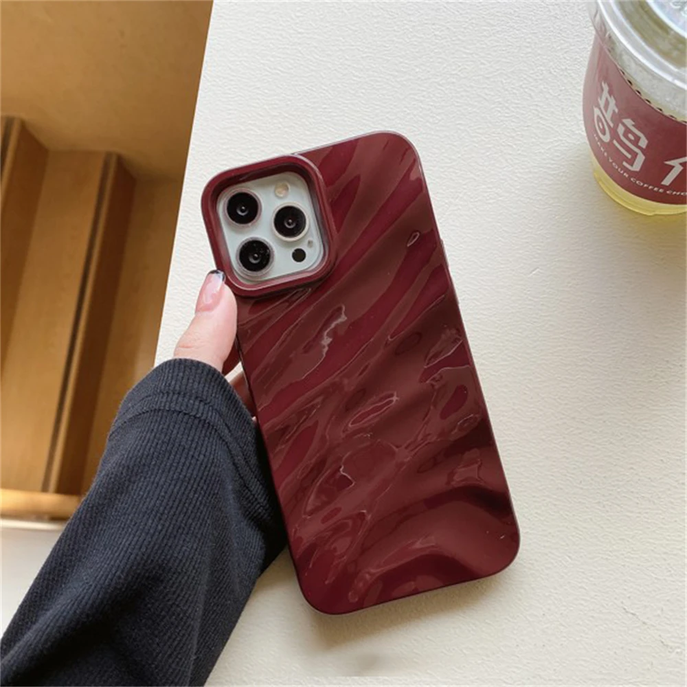 Luxury Plating 3D Wave Pattern Glossy Solid Color Bumper Phone Case Cover