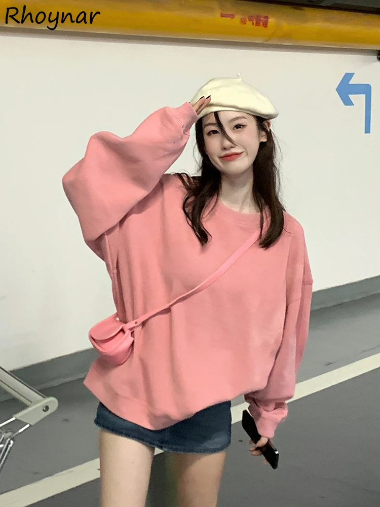 

Sweatshirts Women Loose Fashion Casual Pink Kawaii College Tender Vacation Simple Basic All-match Mujer Kpop Clothes Sporty Ins