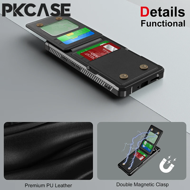 Vertical Card Slot Wallet Phone Case with Double Magnetic Clasp - Shockproof Leather Cover