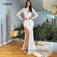LORIE Mermaid Wedding Dress Long Sleeve High Neck Robe De Mariage Bride Dress Side Split Wedding Party Gowns With Customized 1