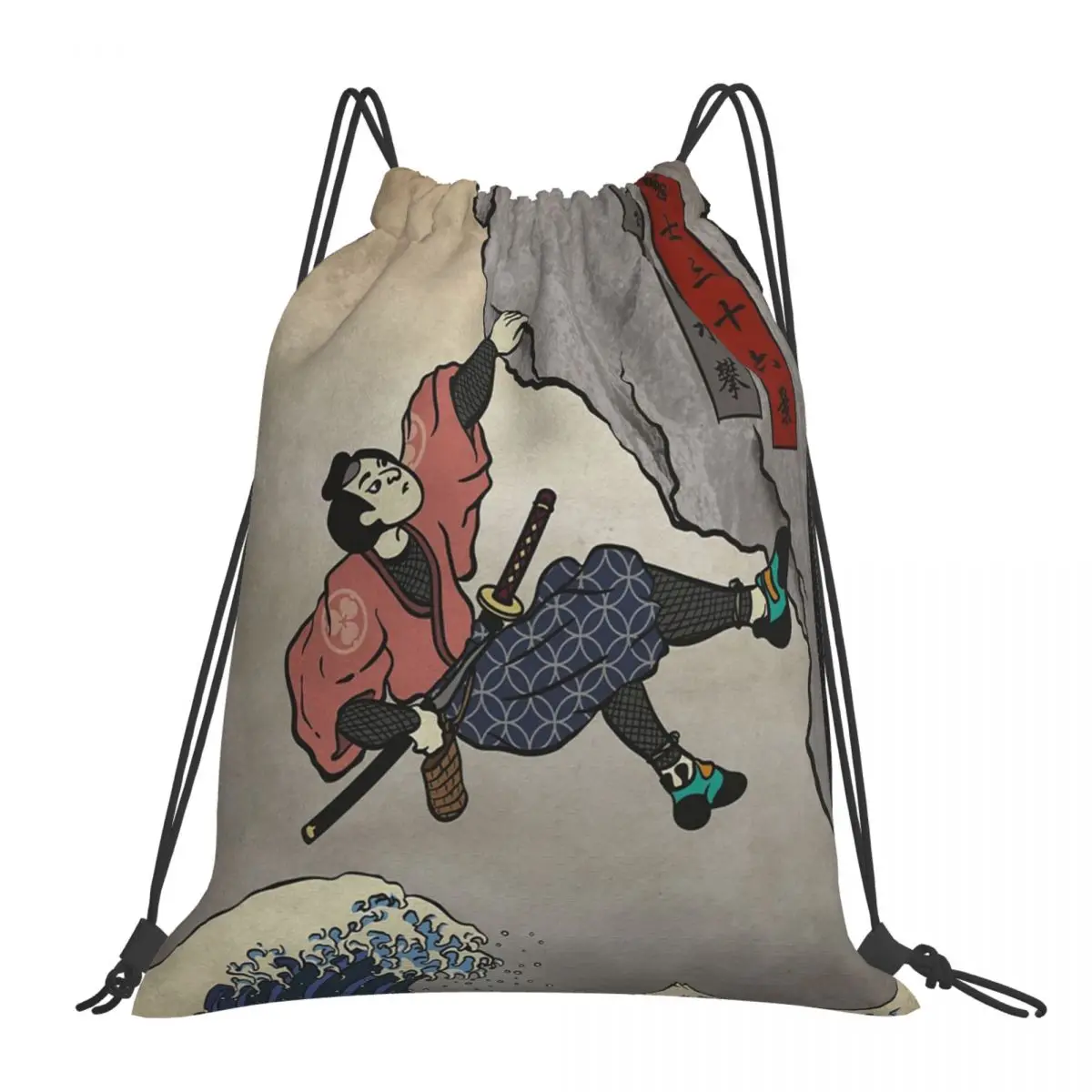 

Climbing Samurai Deep Water Soloing Backpacks Drawstring Bags Drawstring Bundle Pocket Storage Bag BookBag For Man Woman School