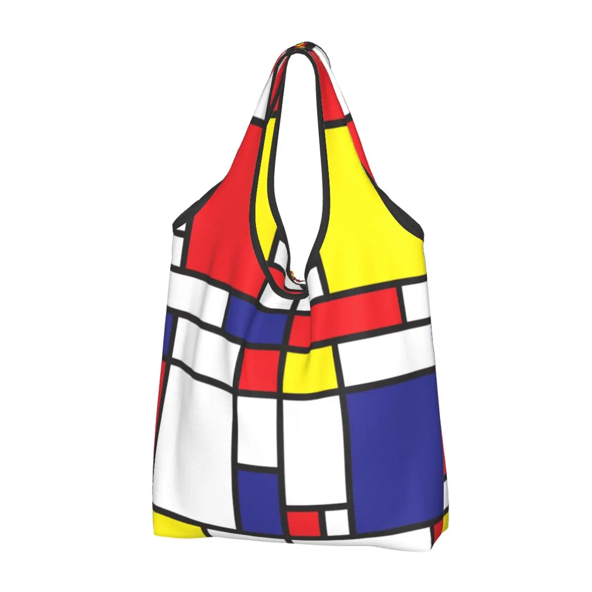 

Kawaii Piet Mondrian Study Shopping Tote Bags Portable Geometric Abstract Art Plaid Groceries Shoulder Shopper Bag