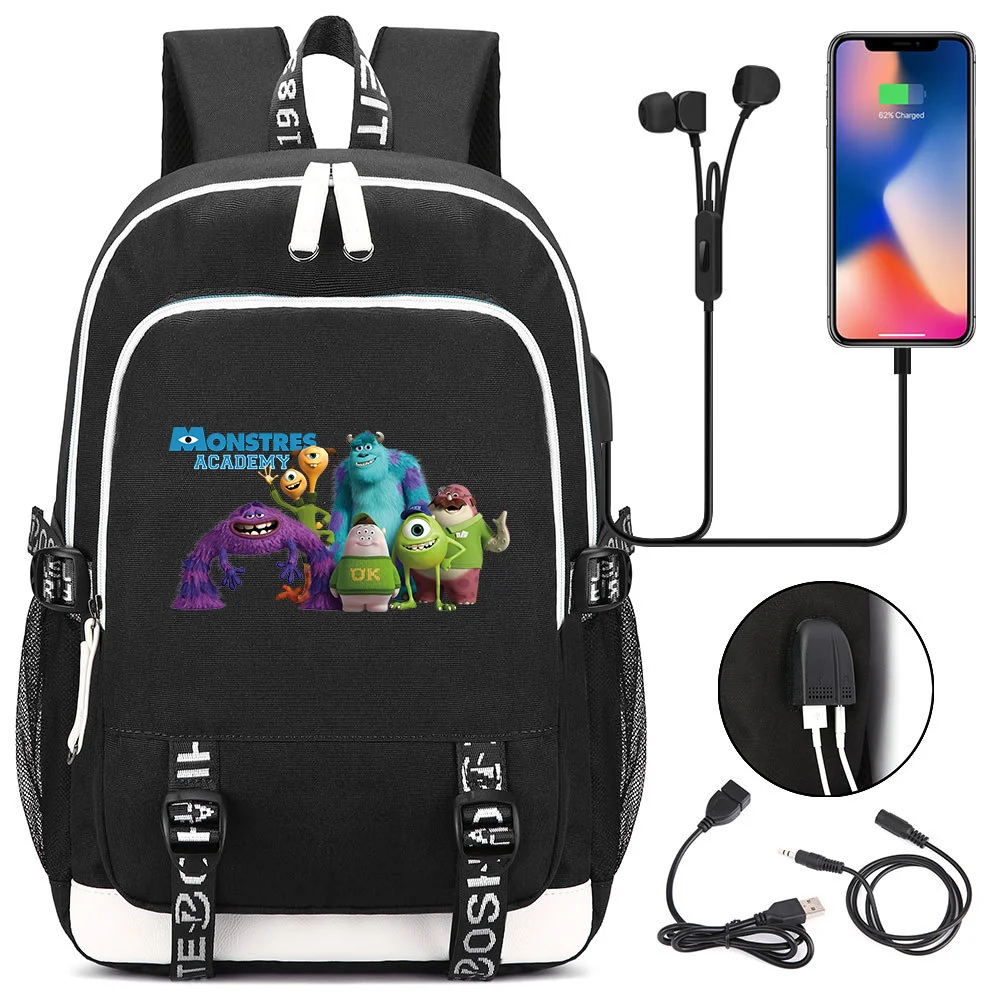 

Monsters University Laptop Backpacks Student USB Charging Backpack Famale Colorful Print Rucksack Travel Bag Mochila