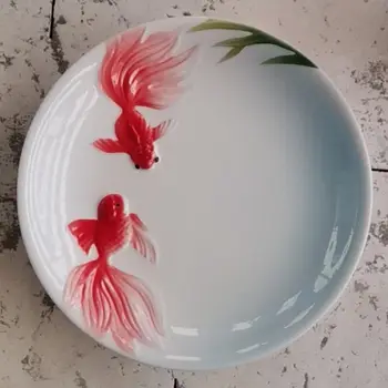 Piatto poco profondo animale di ceramica stoviglie forno a microonde per uso domestico piatto di pesce rosso ristorante Dim Sum torta di frutta bistecca piatto di cibo 1