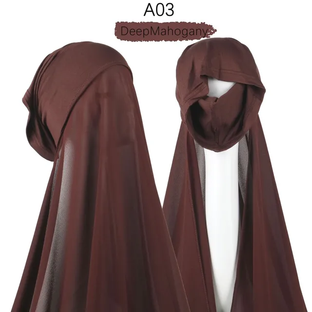 Muslim Women Heavy Chiffon Hijab Scarf With Bonnet  Instant Chiffon Hijabs Scarves With Caps Pinless Underscarf Headscarf A03