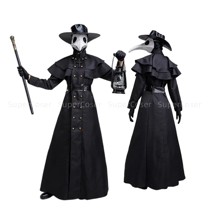 Halloween Medieval Hooded Robe Plague Doctor Costume Mask Hat for Men ...