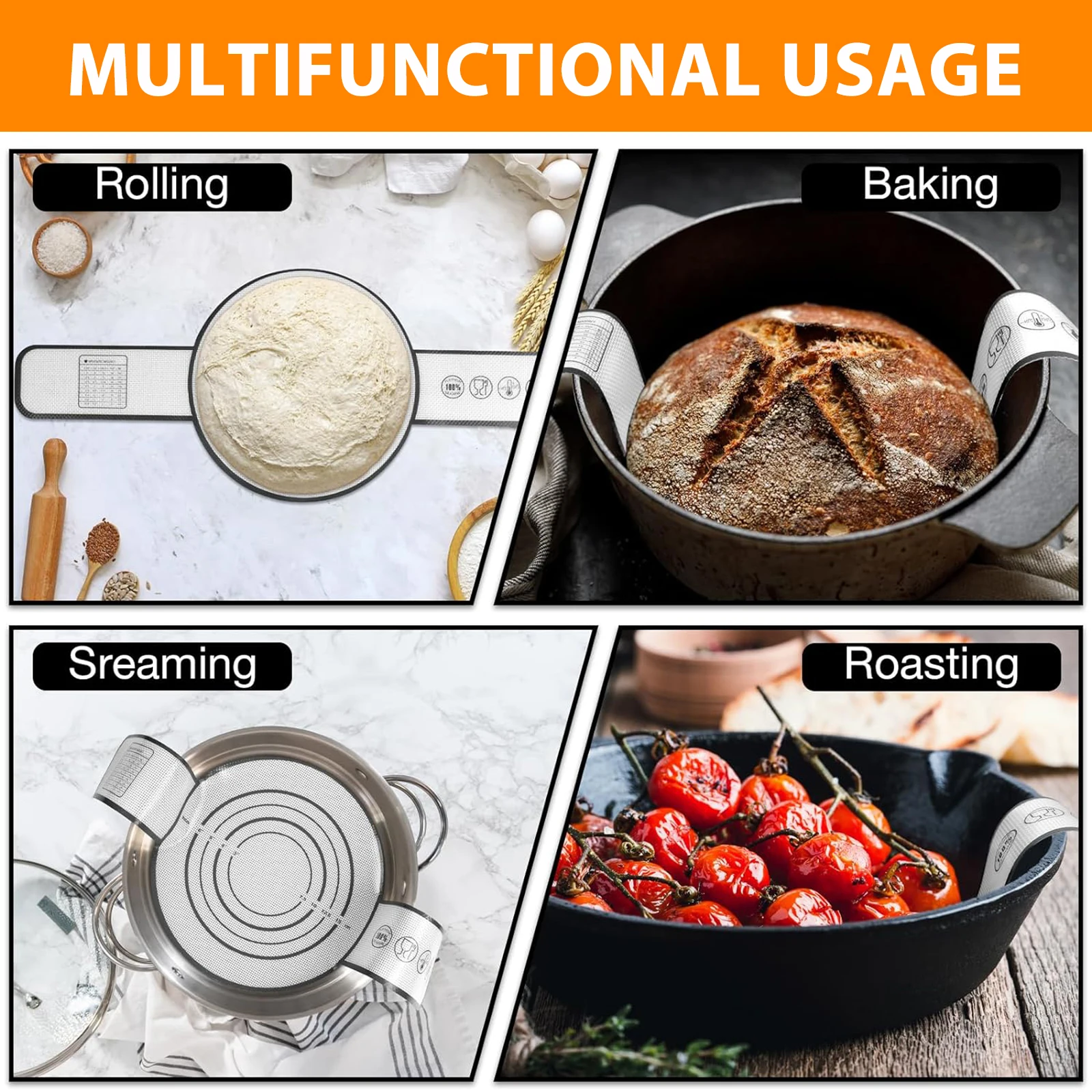 Description Picture 4 of itemSilicone Bread Sling for Dutch Oven, Reusable Baking Mat with Long Handles, Non-Stick Sheet Liners for Transferable Dough Pastry