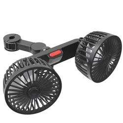 Portable Dual Head USB Automotive Fan with 360° Rotation and 3 Speed Settings (Black)