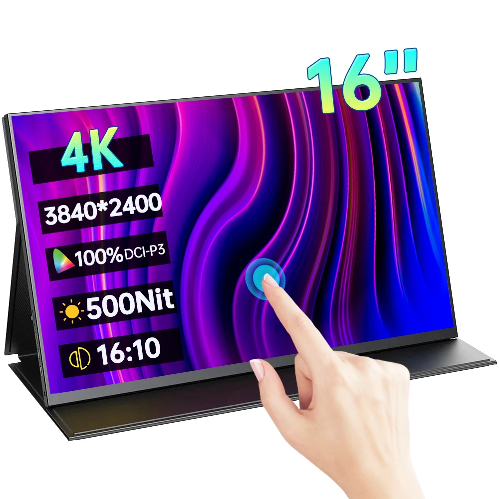 

16 Inch 4K Touchscreen Portable Monitor 100%DCI-P3 500Nit 16:10 HDR 1MS FreeSync IPS Screen Game Display For PC XBox PS5 Switch