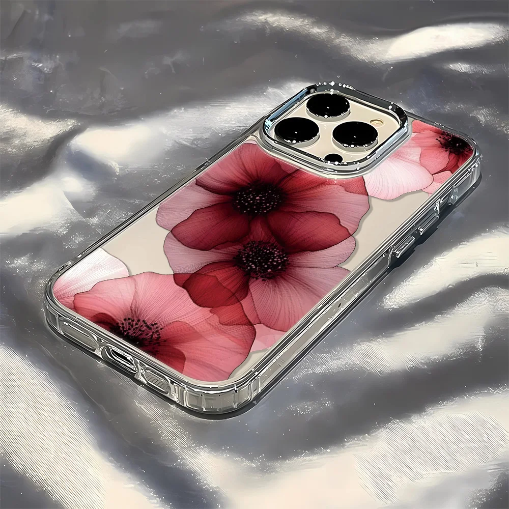 Elegant Red Floral Transparent Silicone Phone Case - Luxury Soft TPU Back Cover