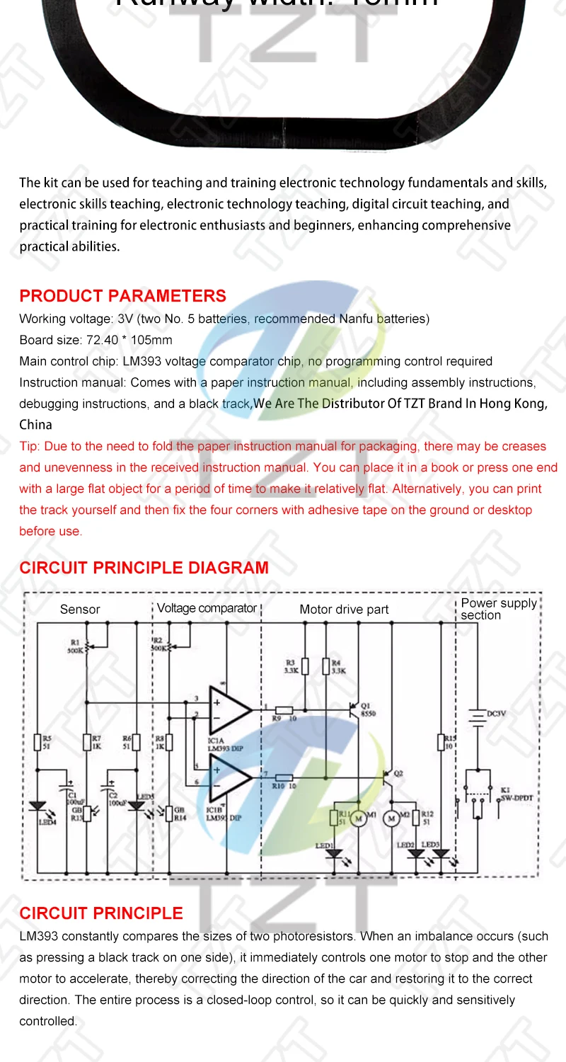TZT D2-5 DIY-Kit Intelligentes Linienfolge-Auto-Set mit DC-Motor, Elektronik-Bausatz, Smart Car Patrol Automobilteile – Detail 2