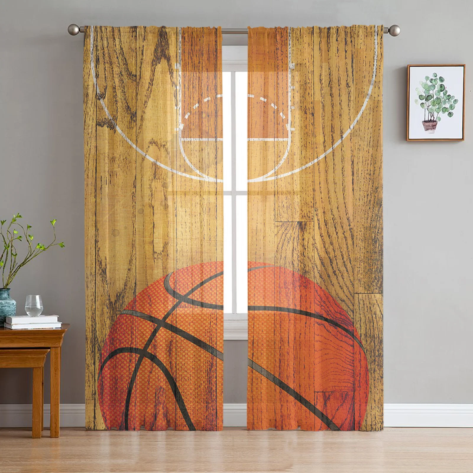 Basketball Sports Bedroom Voile Tulle Curtains Hotel Home Decor Sheer