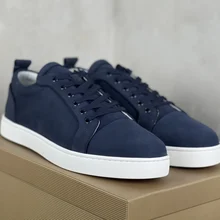 Blue Design Sneakers Red Bottom Shoes for Men Fashion Men's Leather Casual Flats