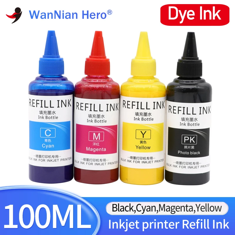 4Color Dye Ink Refill Kit 100ml Bottle For HP 364 655 178 950 951 711 932 933 903 953 940 934 935 920 678 685 Cartridges