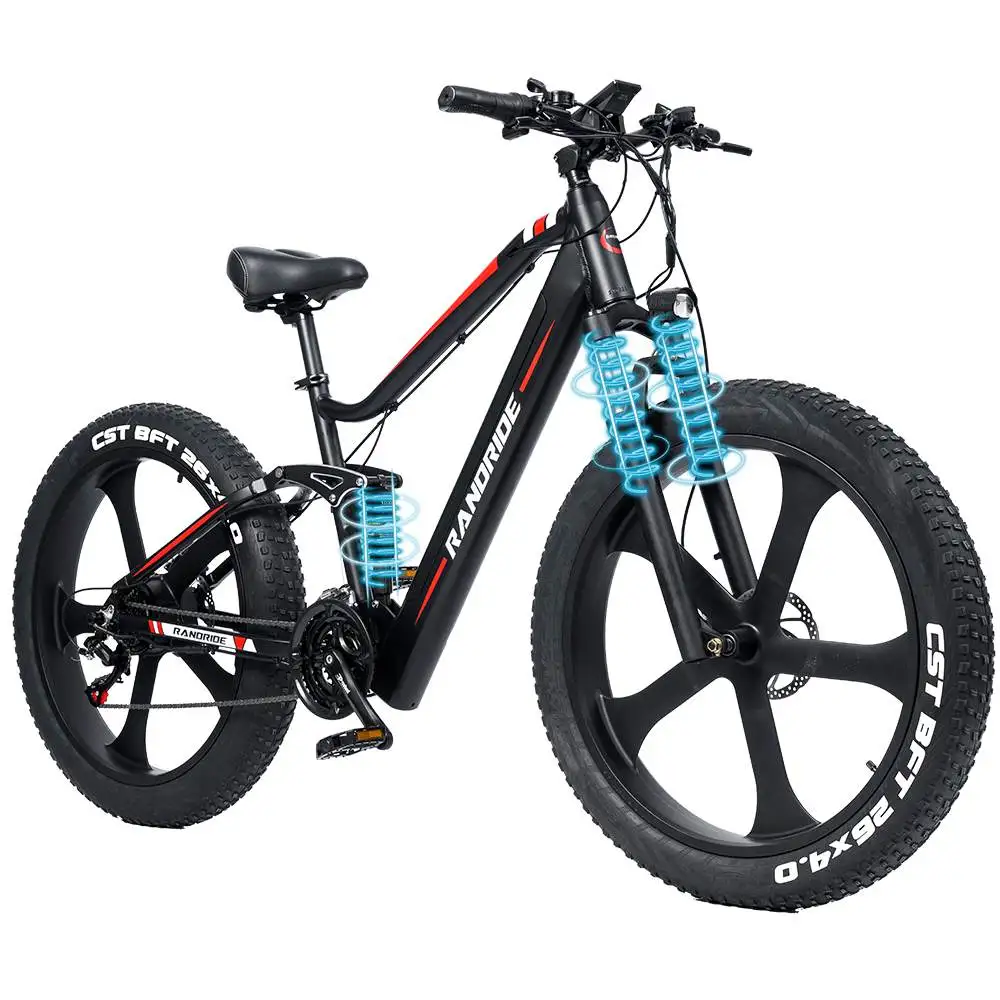 RANDRIDE YX90M Integrated 26Inch Fat Wheels Cruiser Electric Bike Mountain 21 speed Hydraulic oil brake Adult Electric Bicycle