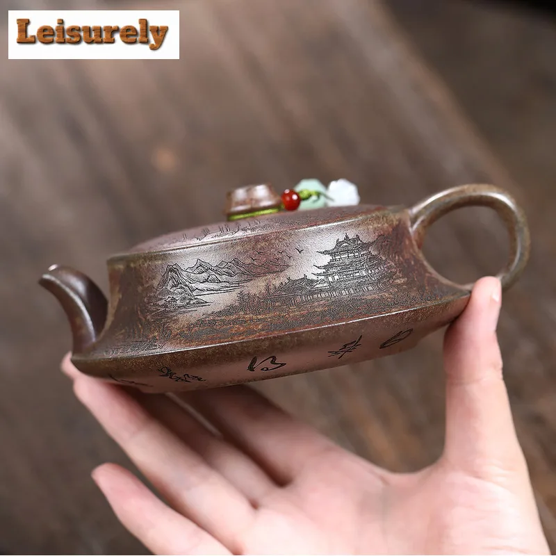 180ml Exquisite Yixing Purple Clay Teapots Handmade Curve Pot Raw Ore Wood-fired Porcelain Mud Kettle Zisha Tea Set Ornaments