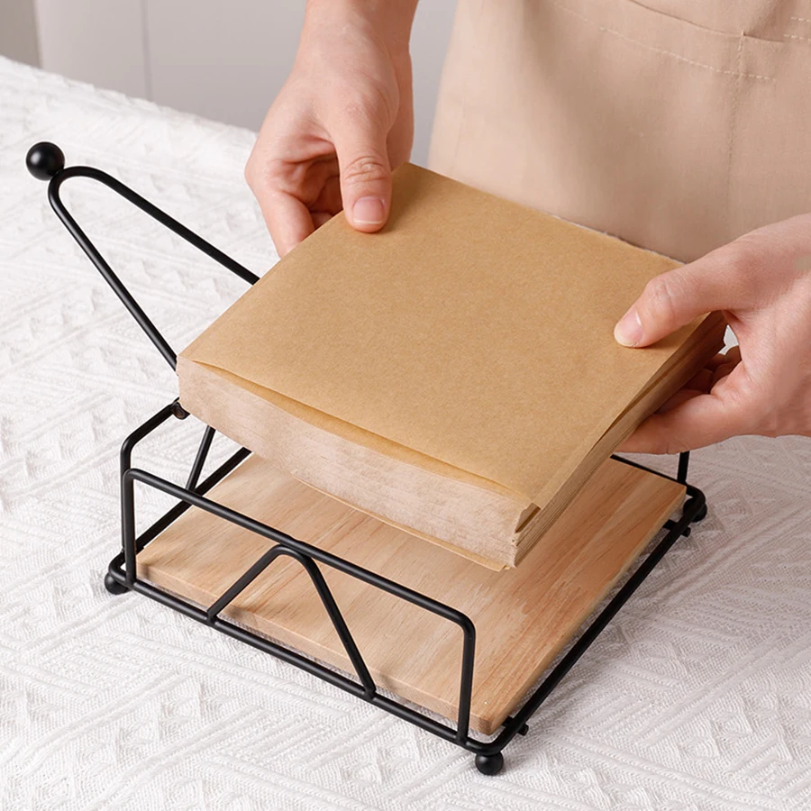 Flat Napkin Holder Metal Kitchen Napkin Holder With Weighted Tension Arm Rustic Tissue Paper Dispenser For Countertop Table 3