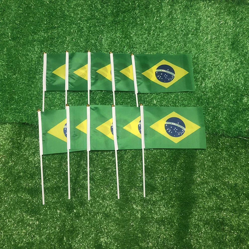 14x21cm Brazil's national flag hand waving flags with Plastic poles Brazil hand… - Image 3