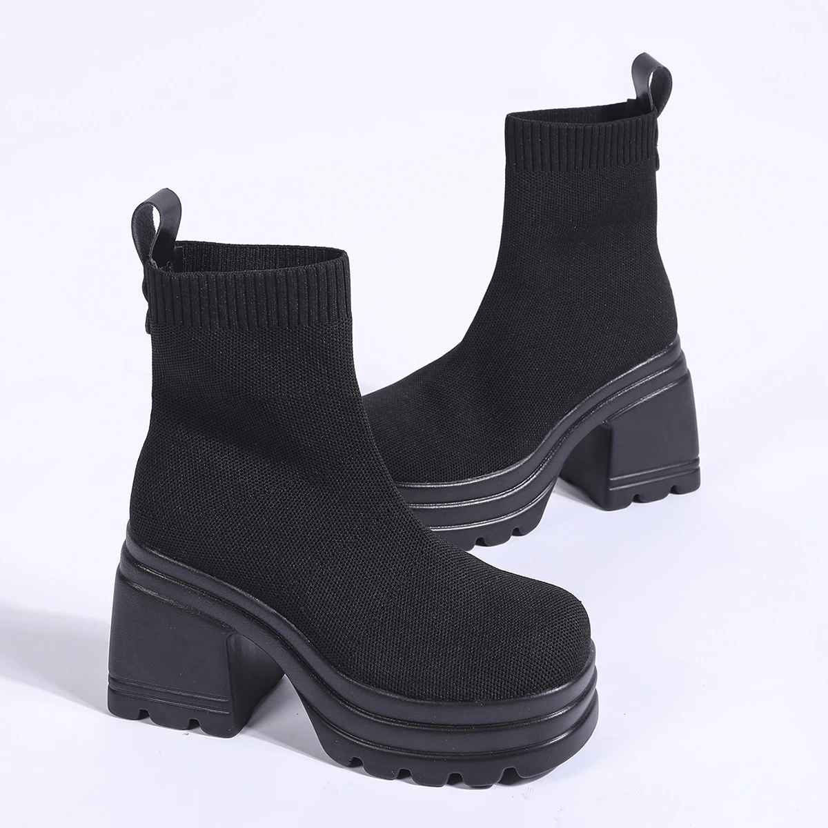 Aphixta Black Cotton Fabric Breathable Ankle Boots Women High Heel Platform Lady Footwear Shoes Elastoc Women Sock Boots