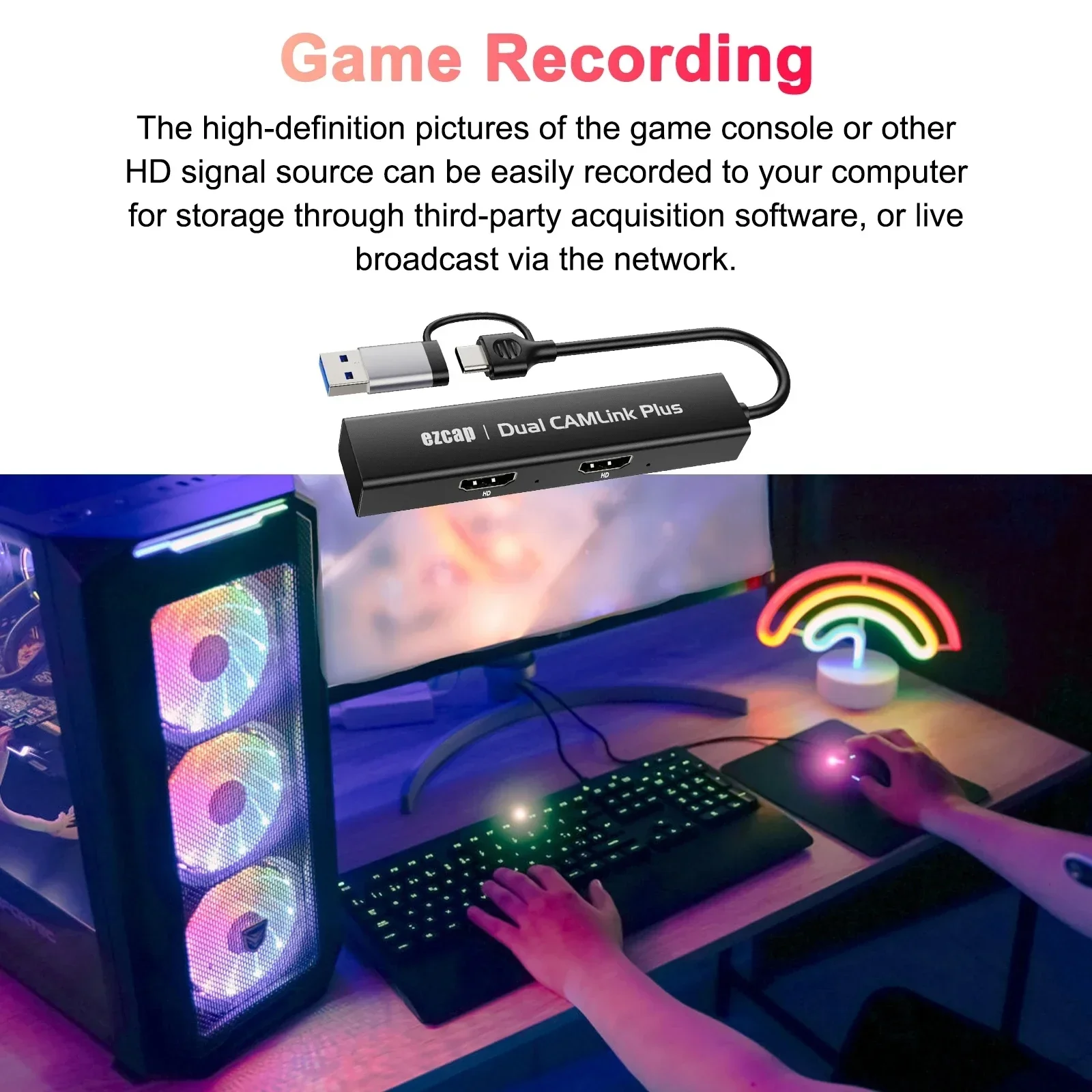 1080p 60fps Recording 2 Input HDMI To USB 3.0 Type C Video Capture Card for PS4