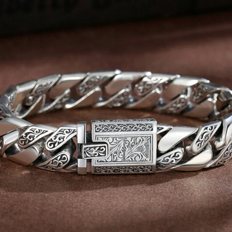 

S925 Sterling Silver Tangcao Punk Bare Fashion Jewelry Korean Edition Engraved Boyfriend Fashion Couple Luxury Bracelet