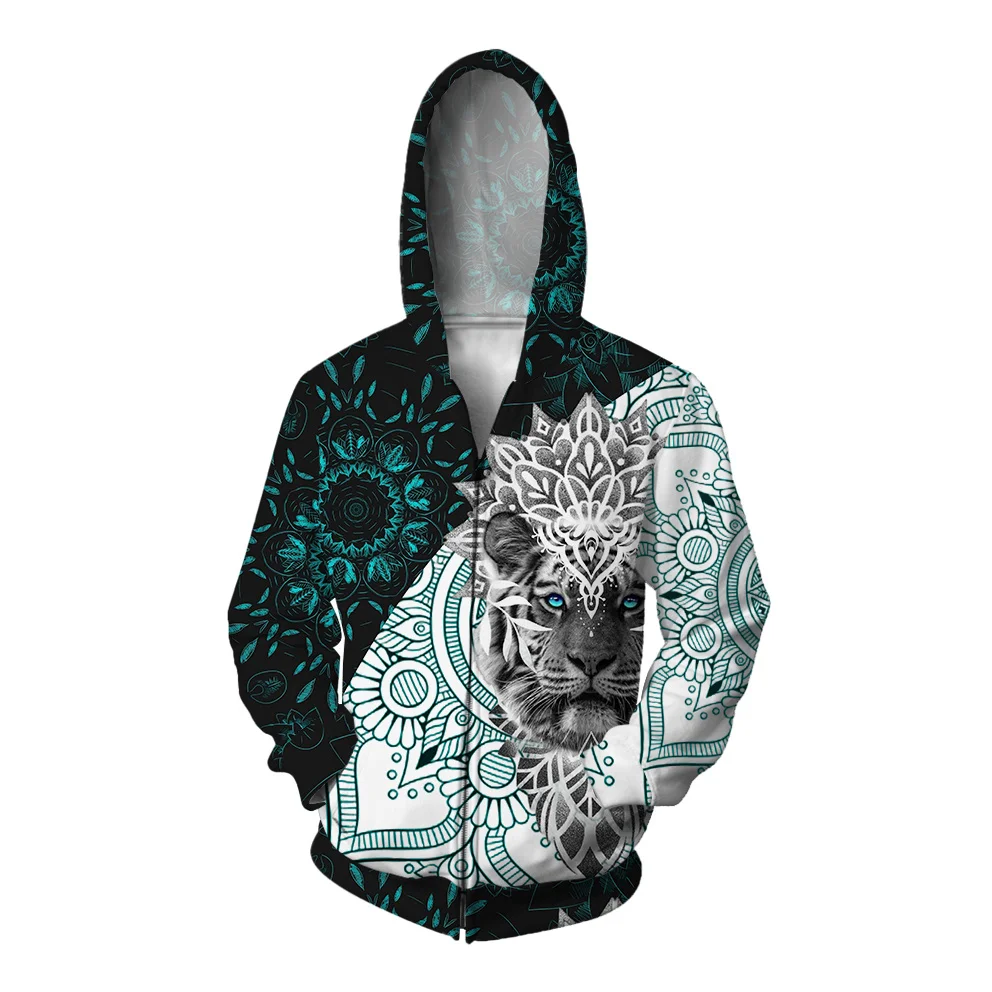 thumbnail image 1 of Sudadera con capucha con estampado de león y leopardo para hombre, ropa de moda para hombre, sudaderas con capucha cómodas y versátiles con tigre dominante, 1 of 5