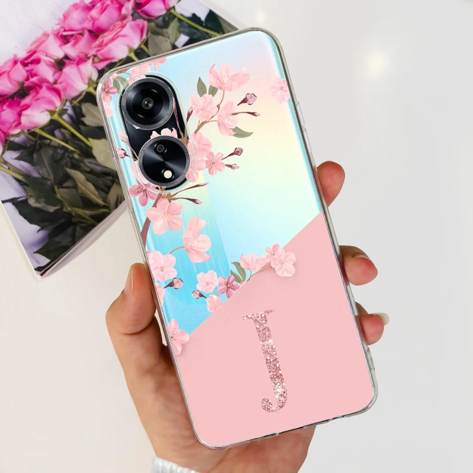 Fashion Flower Letters Clear Silicone Soft Back Cover Coque