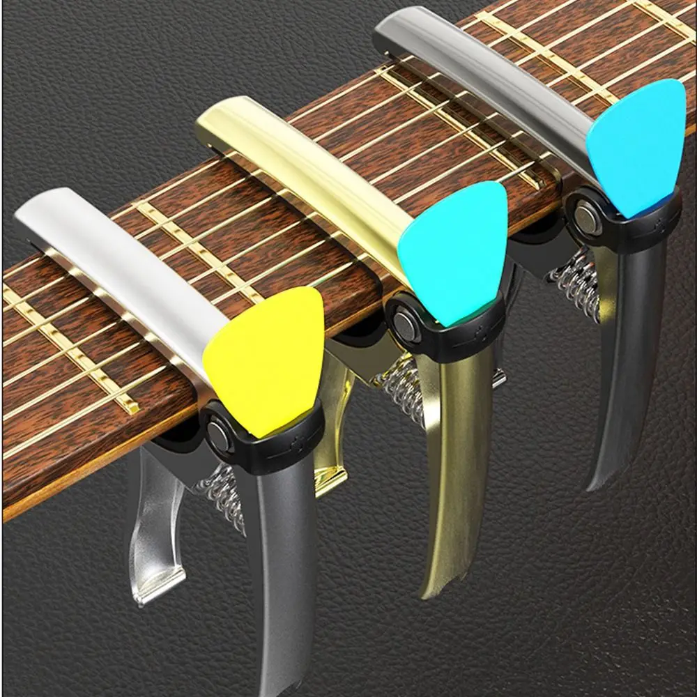 

Quick Change 4 in1 Guitar Capo Pin Puller Design Zinc Alloy Guitar Clamp with Pick Holder Adjustable Spring Tension