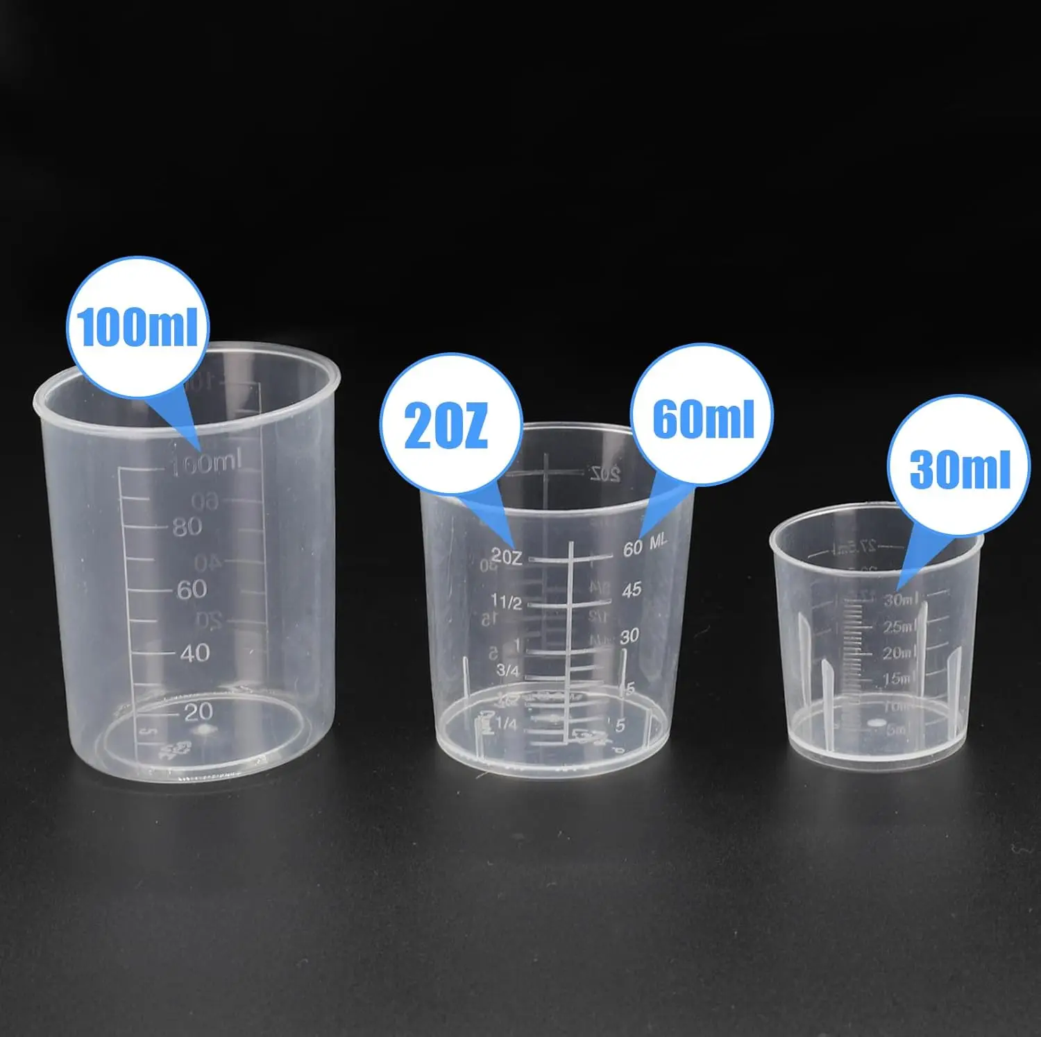 3 Pack Measuring Cup Set Includes 1 Oz (30 Ml) 2 Oz (60 Ml) and 3.4 Oz (100 Ml) Plastic Liquid Measuring Cups- Baking Cooking