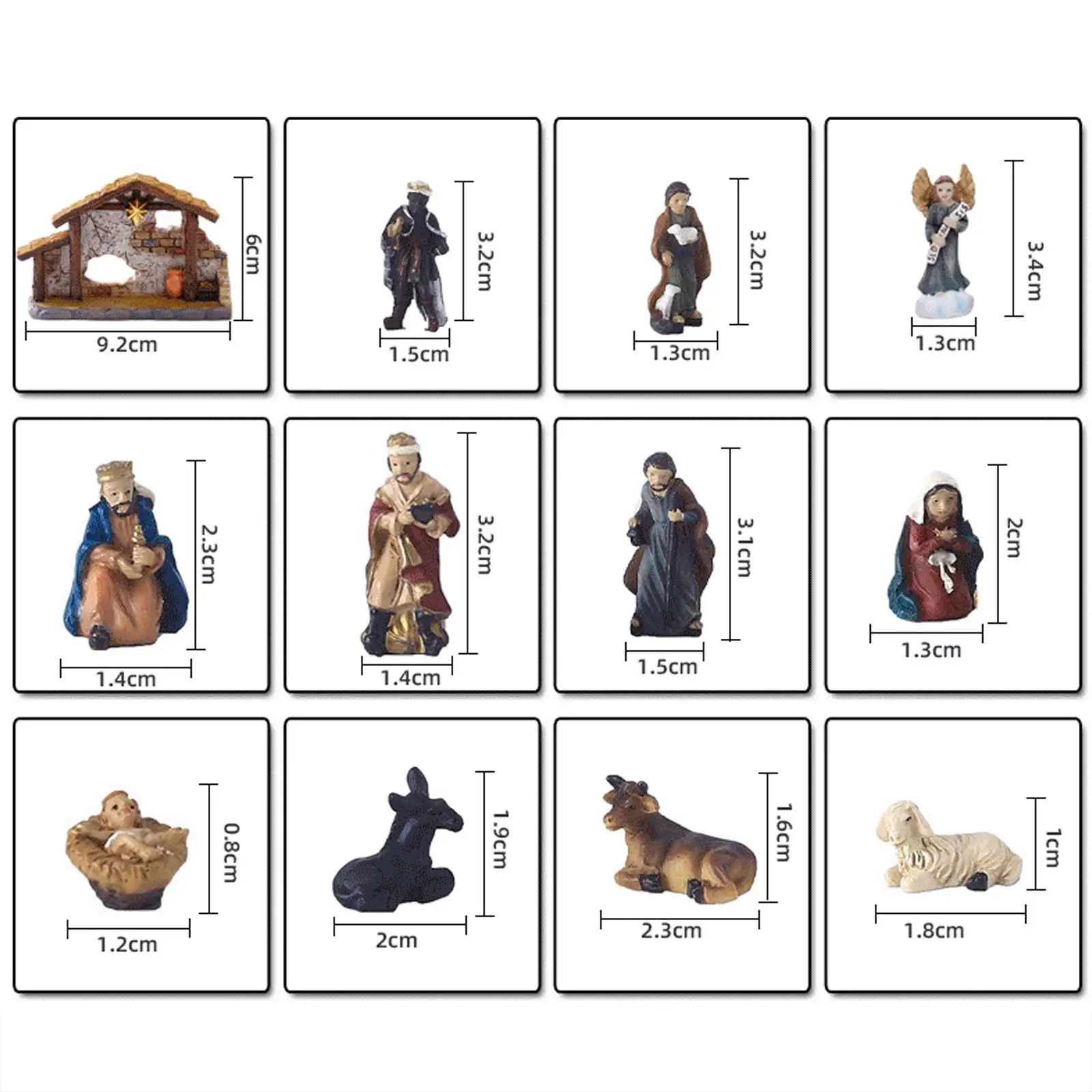 12Pcs Jesus Manger Scene Figurines Nativity Set Christmas Decoration Display