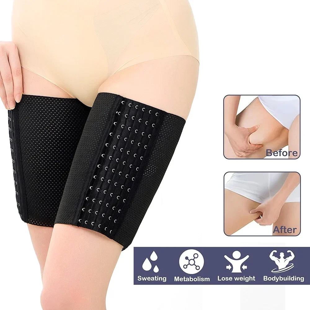 1 Paar Oberschenkeltrainer, Oberschenkel-Kompressionsärmel, verstellbare Quad-Wrap-Stützklammer, Kniesehn-Schlankheitsformer für das obere Bein für Frauen – Detail 3